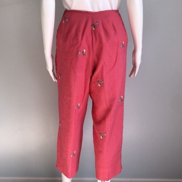 Vintage Linen Cocktail Motif Party Crop Pants - S - Picture 5 of 7